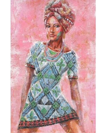 Afrikaanse vrouw schilderij roze, olieverfschilderij ter halle