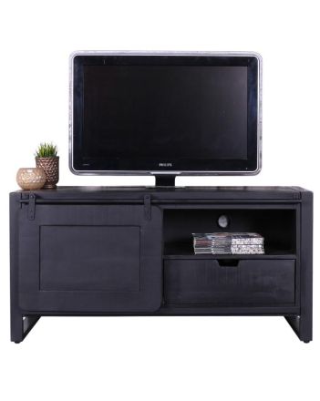 tv meubel mangohout zwart met schuifdeur