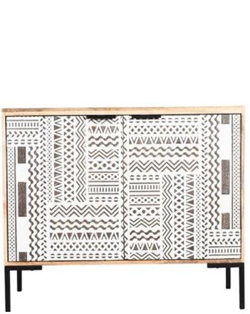 Dressoir mangohout 100 cm wit met tribal patroon 