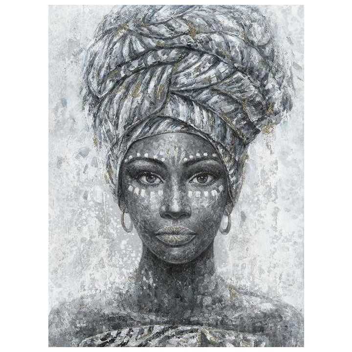 African lady schilderij, olieverfschilderij happy home