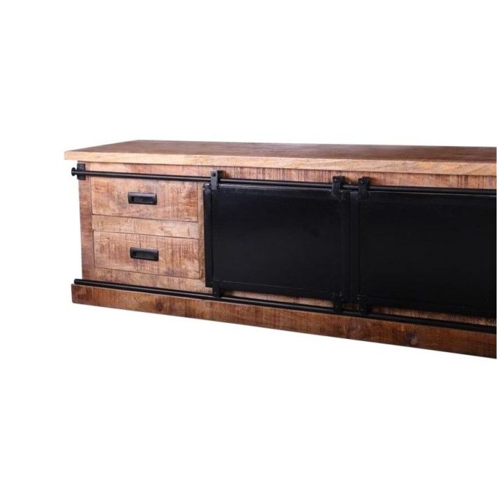 Afscheiden Herhaald Onleesbaar tv meubel mangohout | 200 cm | industrieel zwart