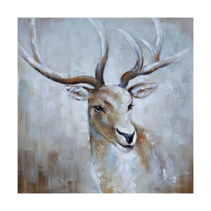 white reindeer, olieverfschilderij happy home