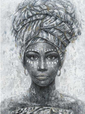 African lady schilderij, olieverfschilderij happy home