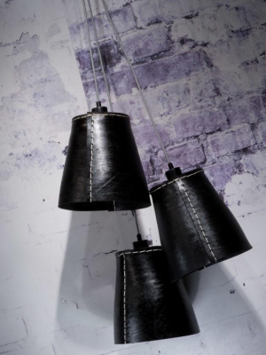 Hanglamp amazon met 3 lampenkappen gemaakt van gerecyclede autobanden