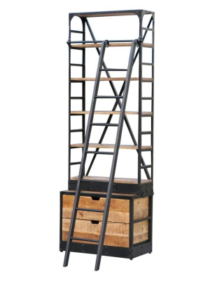 industriële boekenkast met ladder mangohout