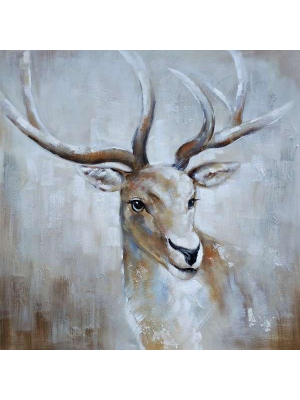 white reindeer, olieverfschilderij happy home